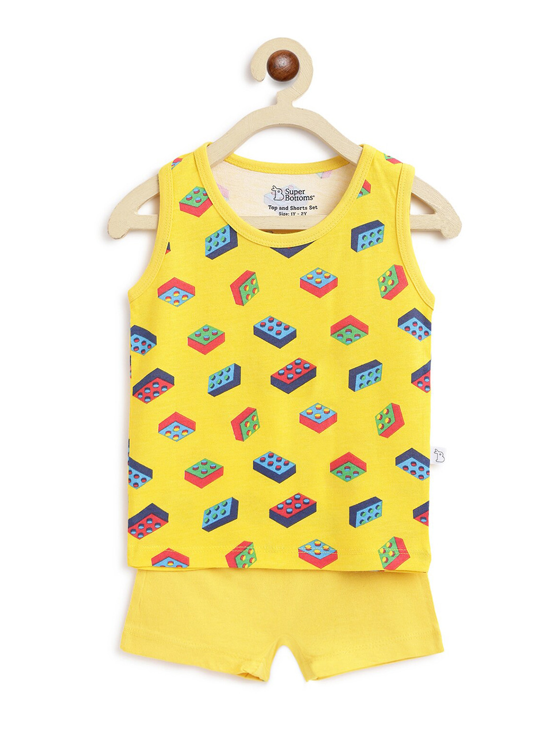 SuperBottoms Kids Yellow & Green Printed   T-shirt with Shorts