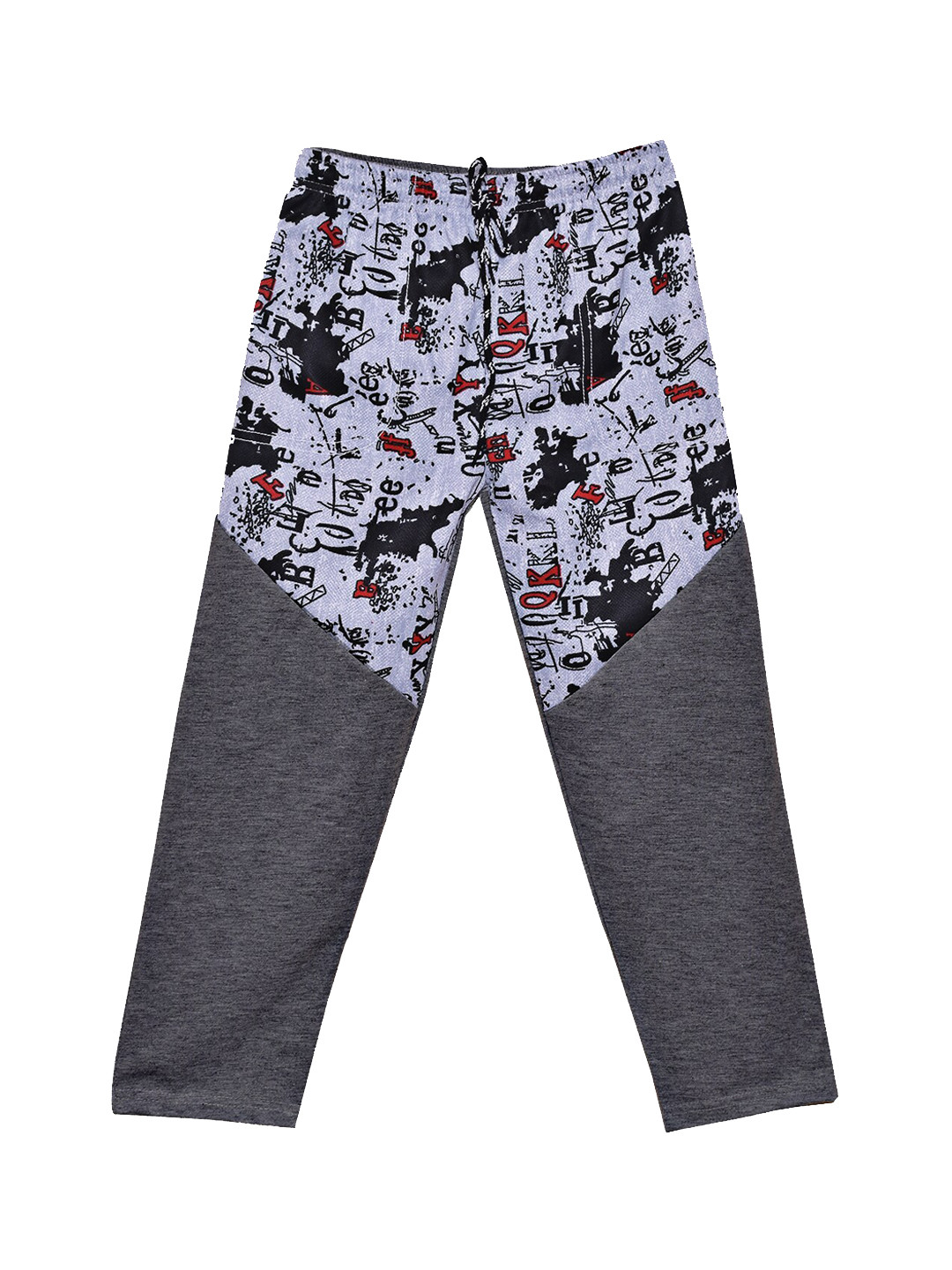 SWEET ANGEL Girls Charcoal Grey Abstract Printed Pure Cotton Track Pant