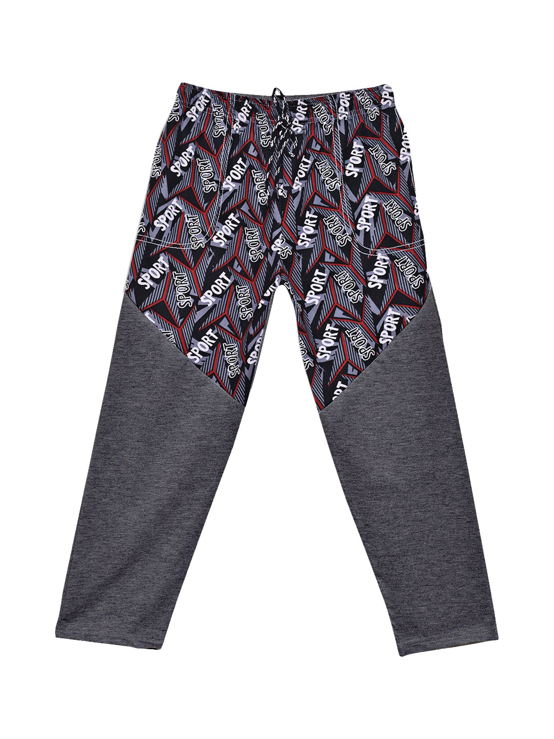 SWEET ANGEL Girls Charcoal & Red Regular Fit Printed Cotton Track Pants