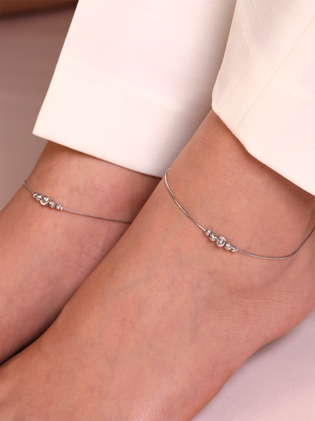 Zavya Women Silver Set Of 2 925 Sterling Silver Anklets