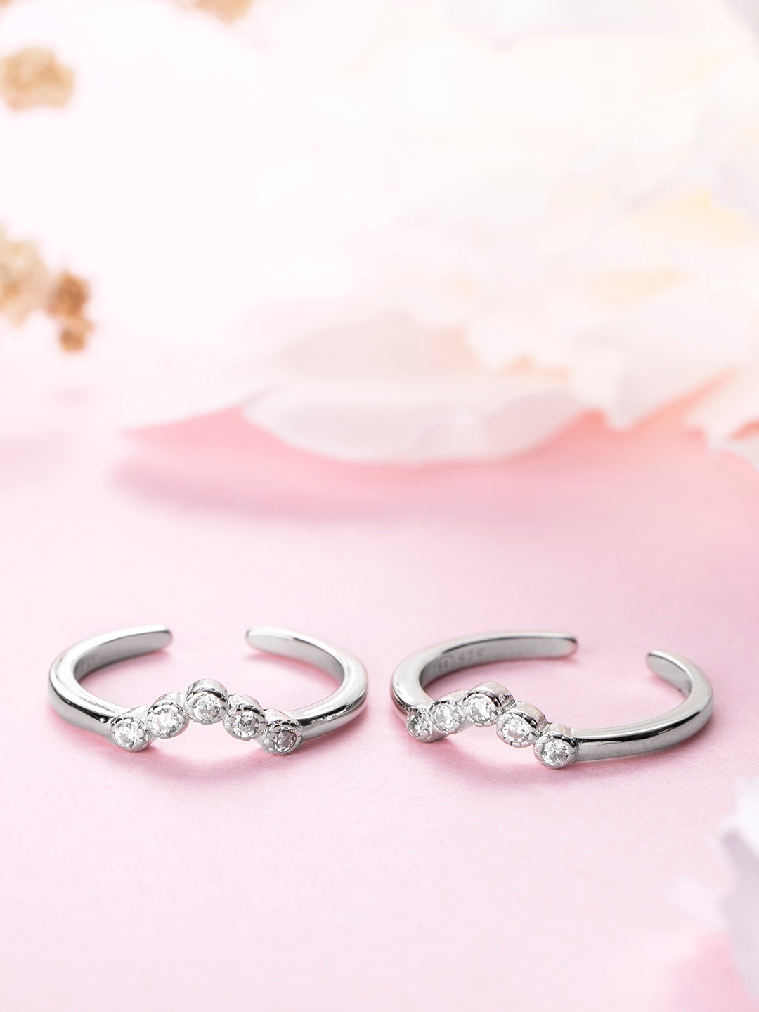 Zavya Women 925 Sterling Silver Pack Of 2  CZ- Studded Finger Ring