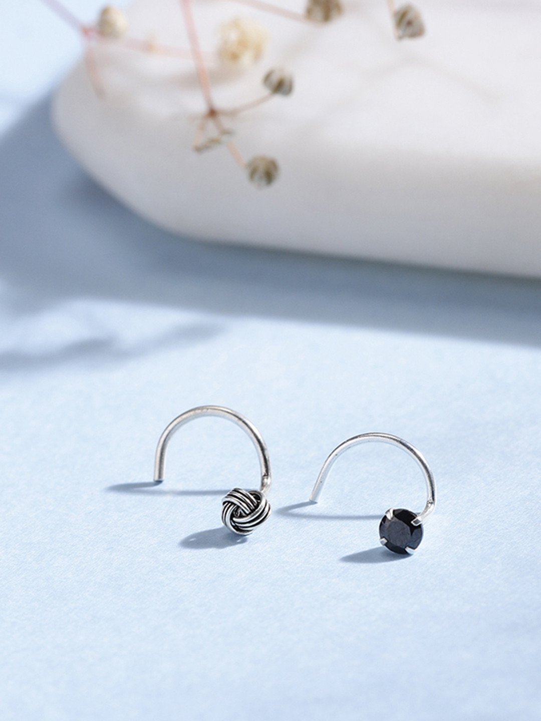 Zavya Women Set of 2 Silver-Plated 925 Sterling Silver Nose Pin