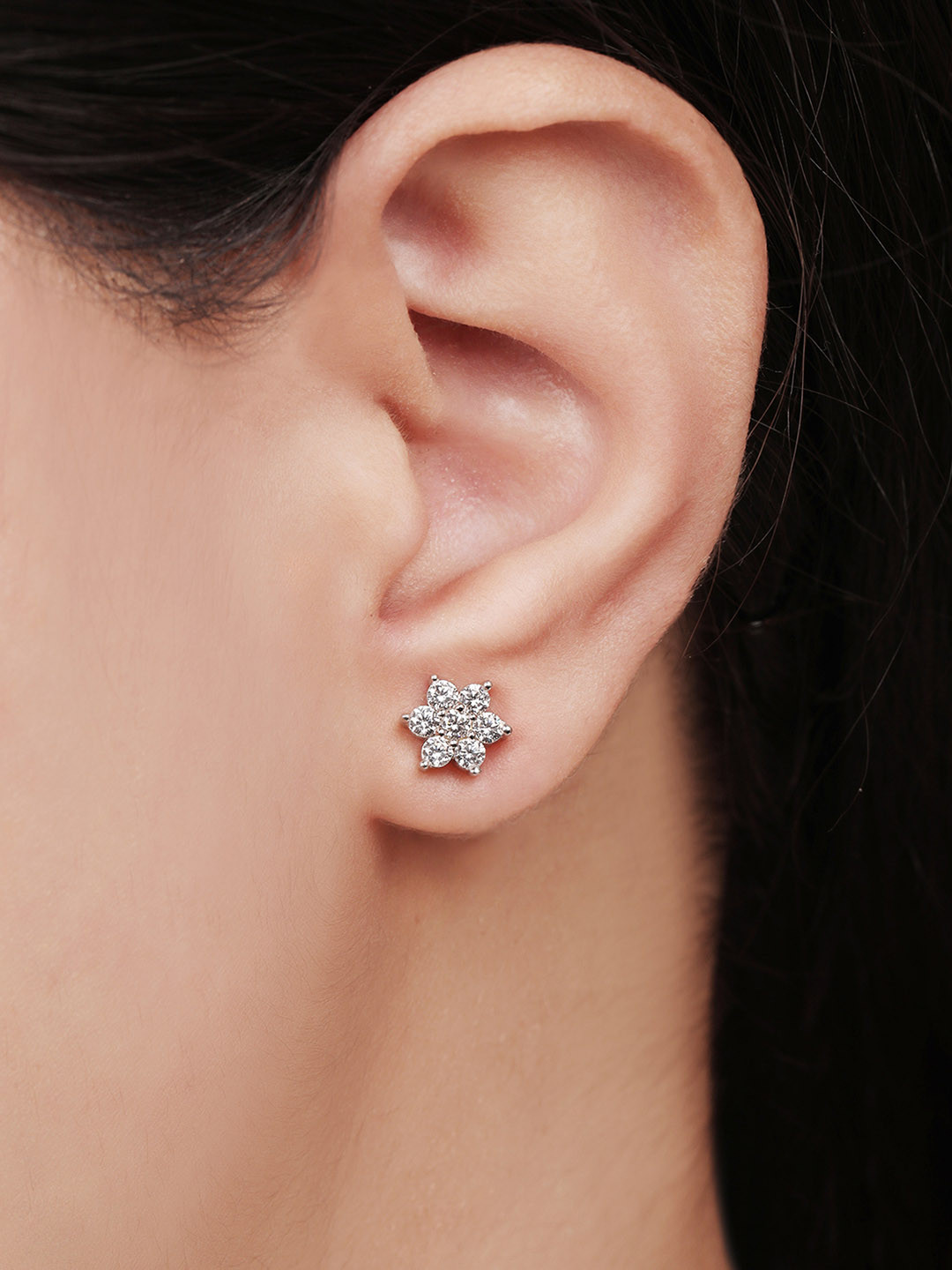 Zavya Rhodium-Plated Star Enchanting Nakshatra Floral 925 Sterling Silver Studs