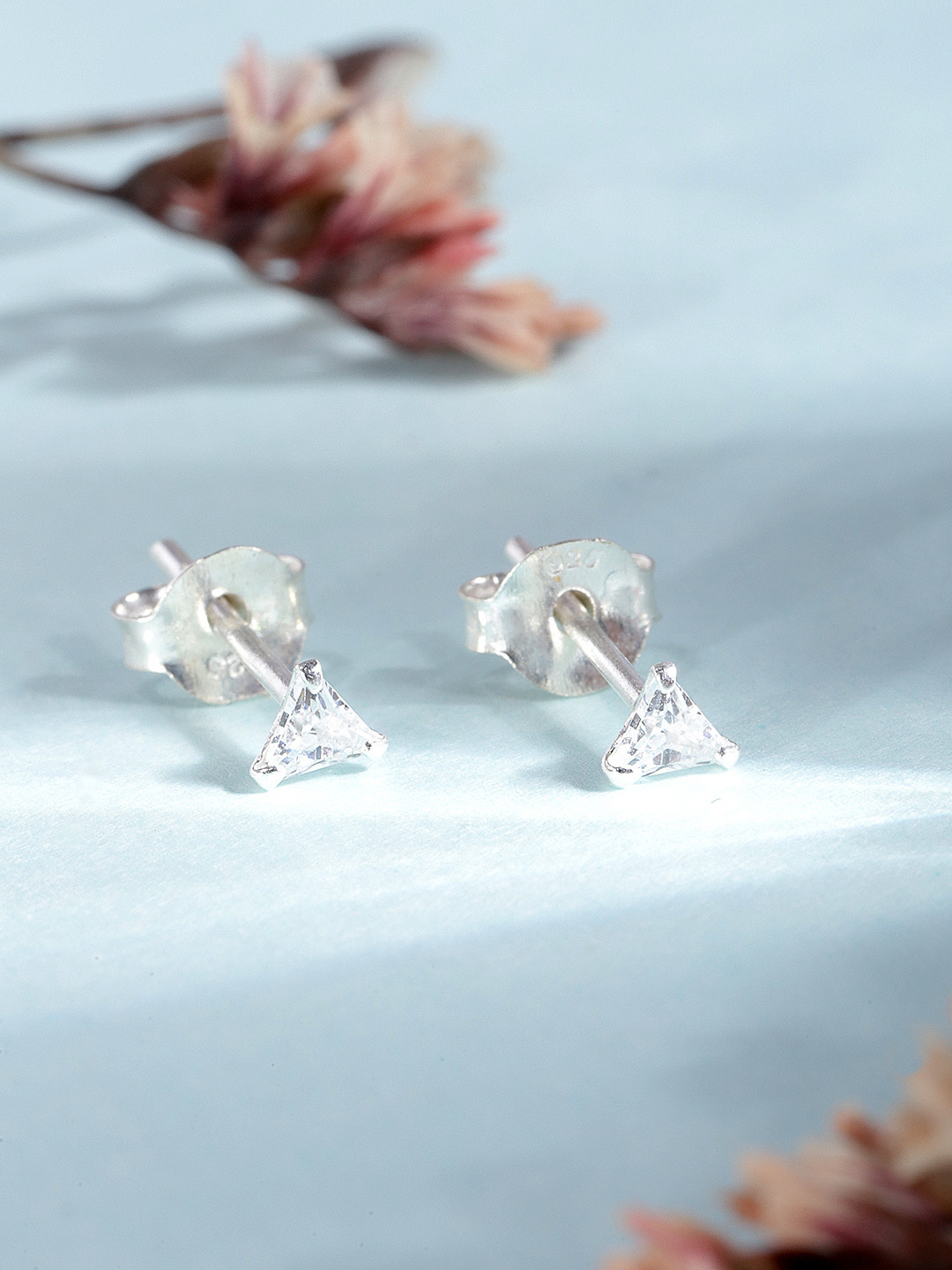 Zavya  925 Sterling Silver Rhodium-Plated Edgy Triangle Studs Earrings