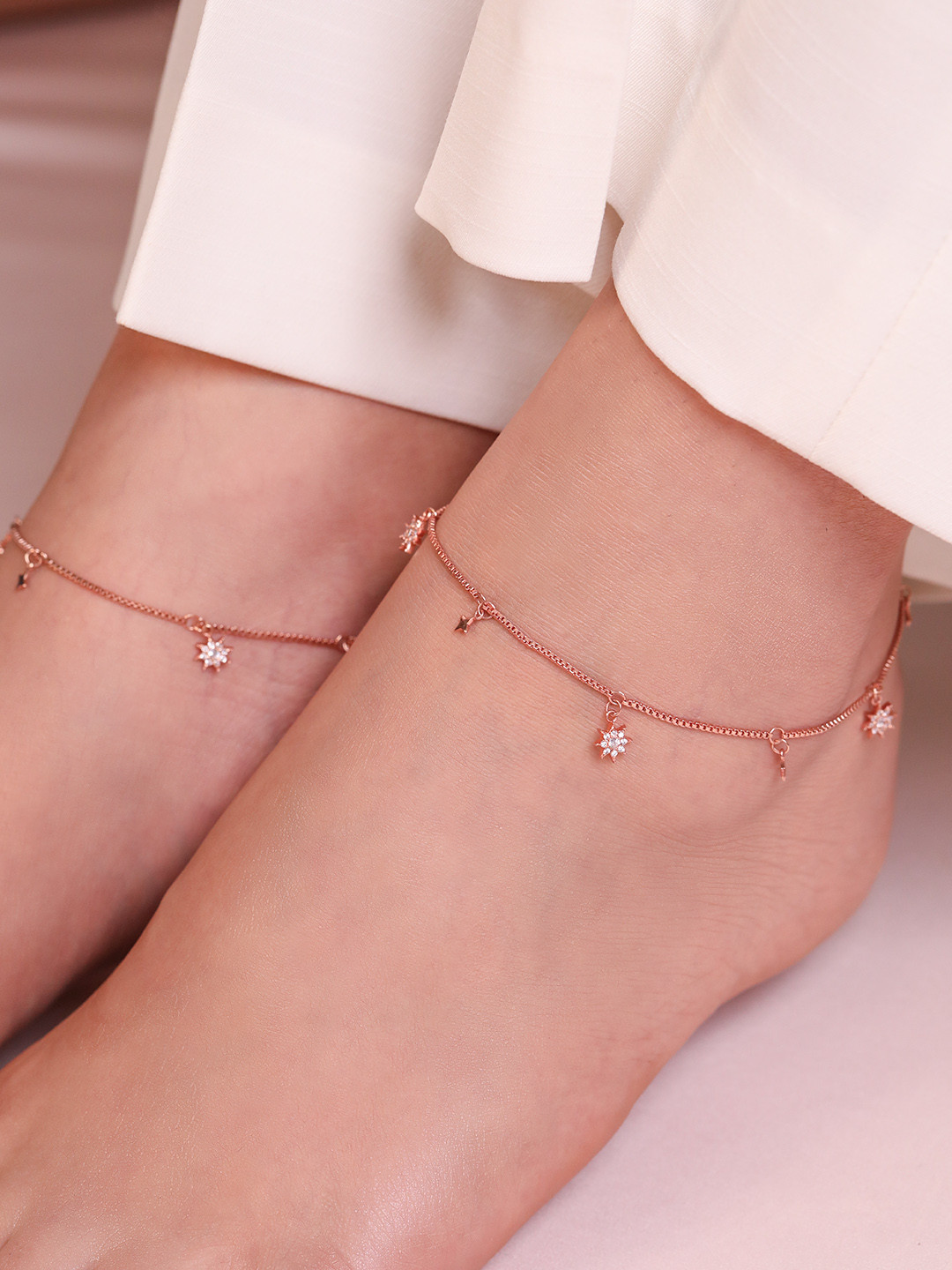Zavya Sterling Set of 2 Rose Gold-Plated 925 Sterling Silver Anklets
