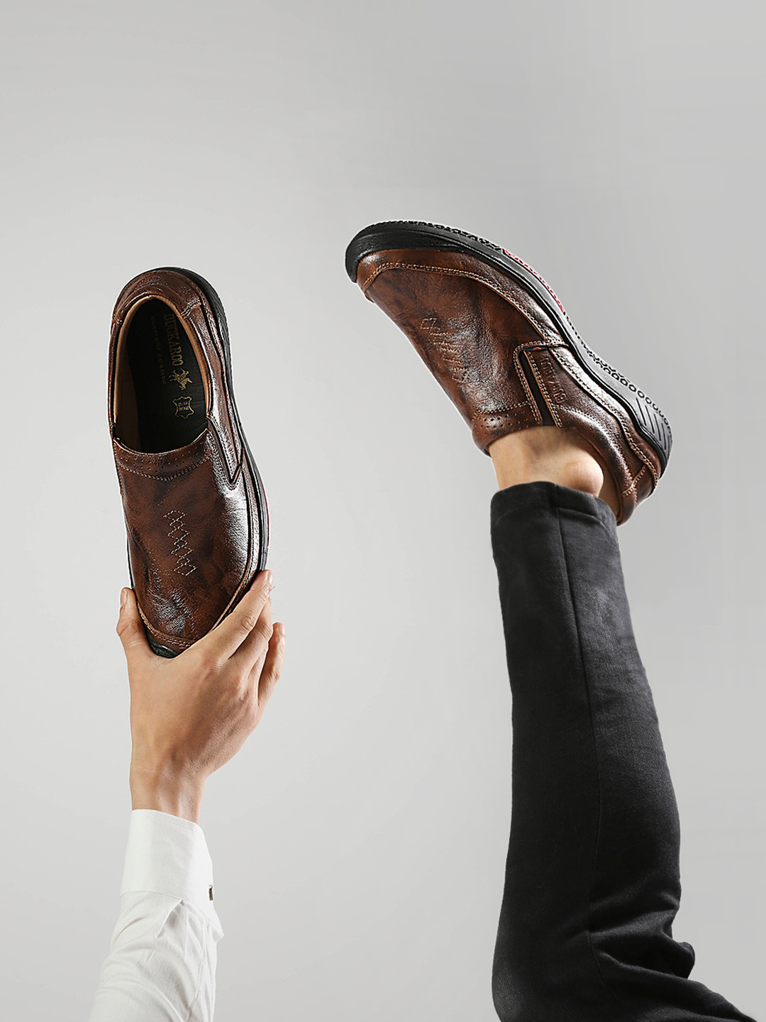 Buckaroo Men Brown Genuine Leather Lightweight Slip-On Shoes