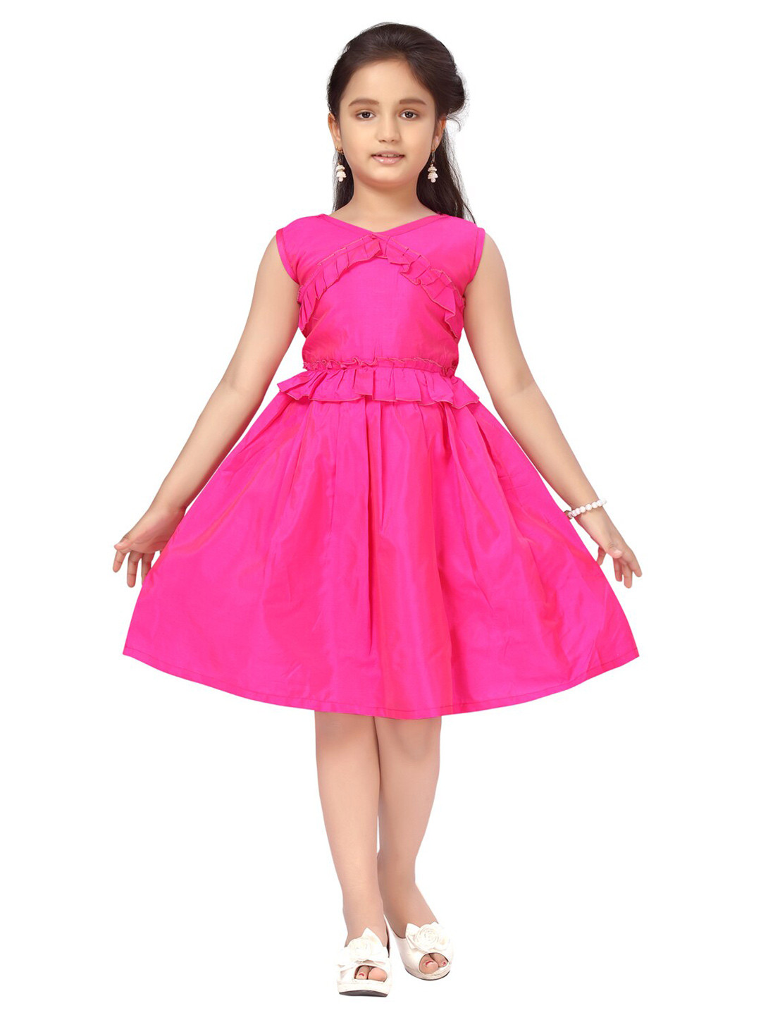 Aarika Girls Magenta Solid Fit & Flare Dress