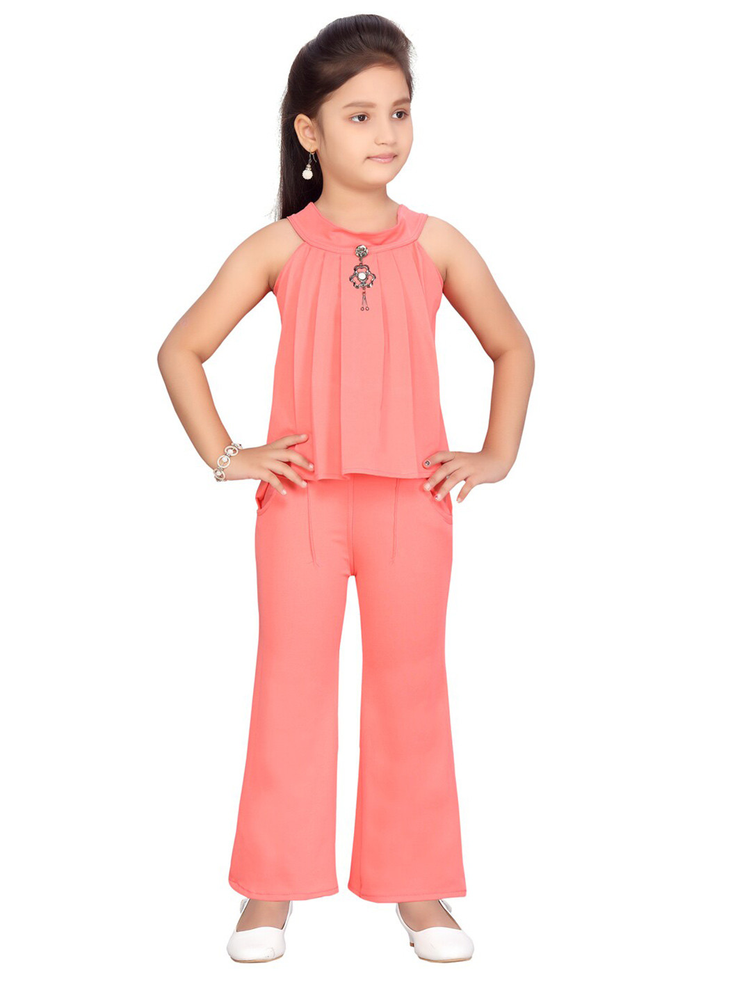 Aarika Girls Peach-Coloured Top with Trousers
