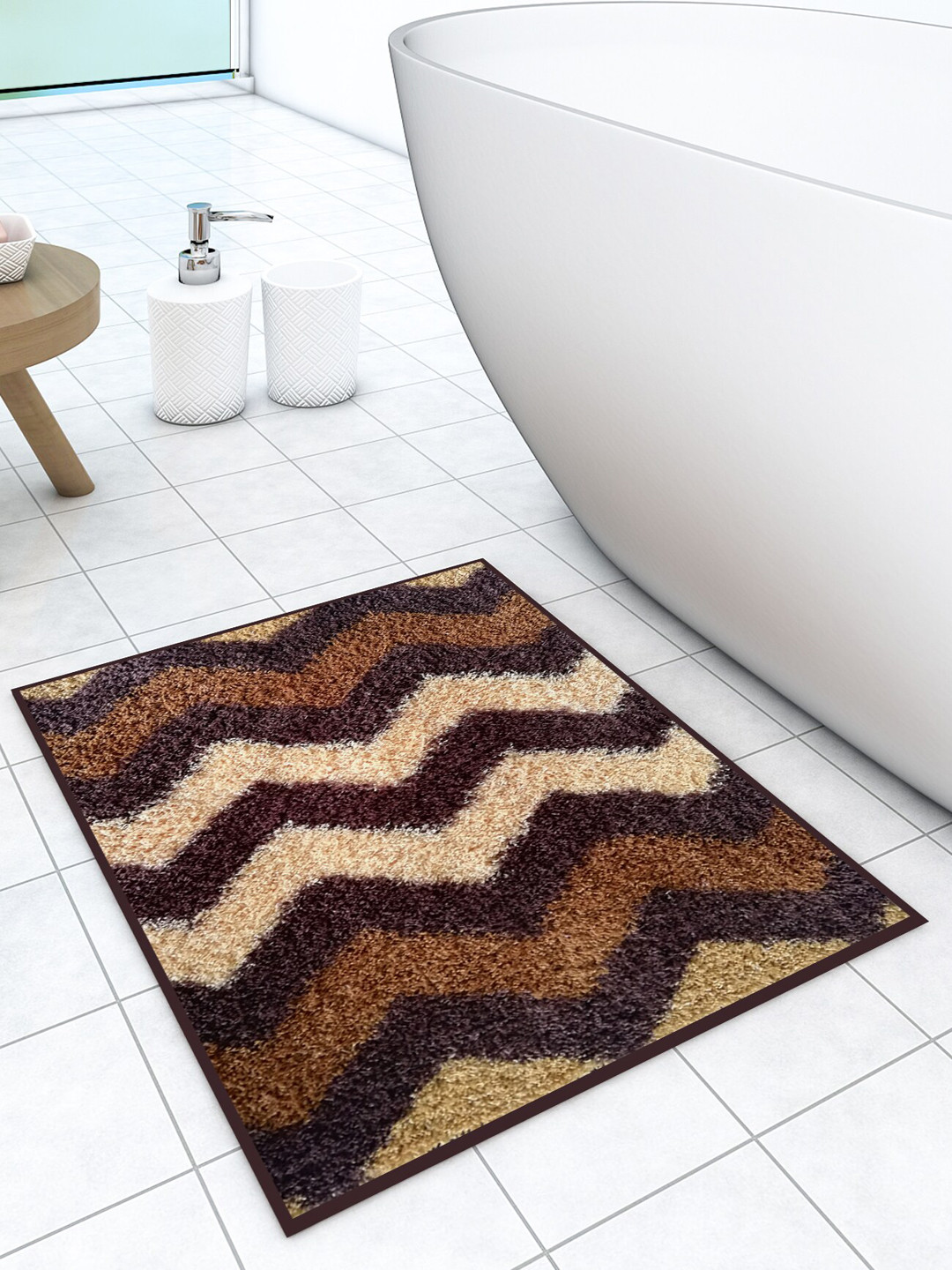 Athom Trendz Brown Geometric Anti Slip Bath Mat