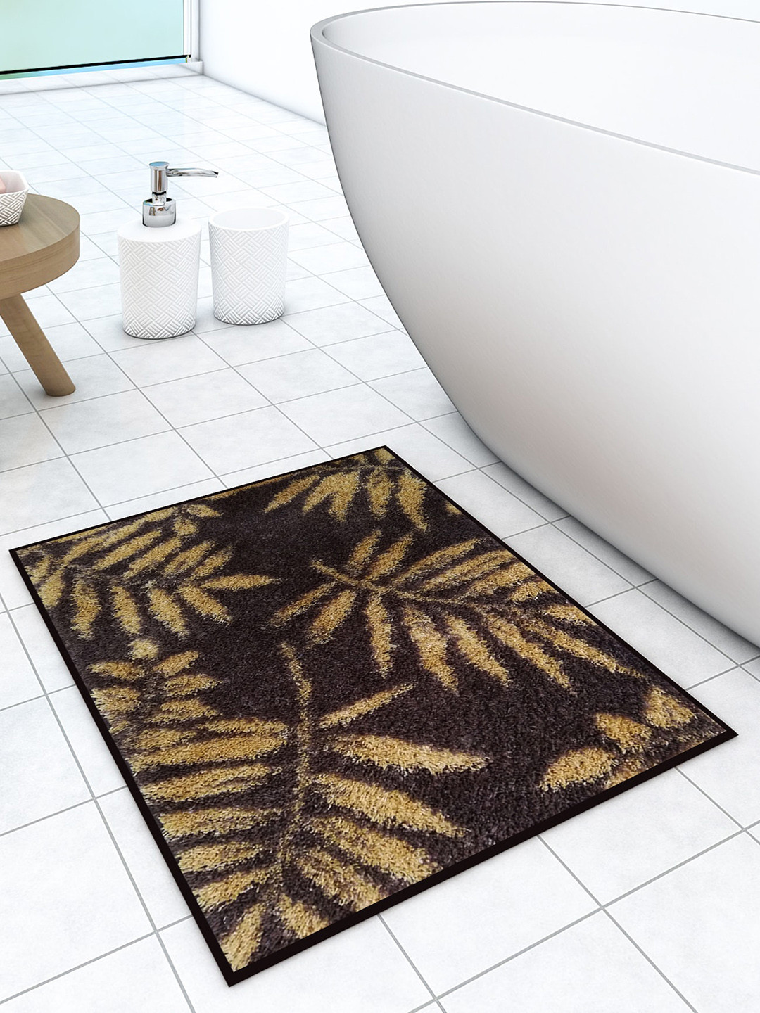 Athom Trendz Brown Leaf Designer Soft Anti Slip Bath Mat