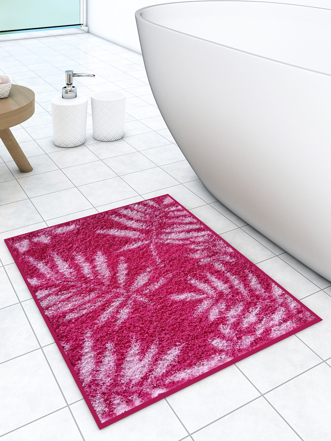 Athom Trendz Pink & White Printed Anti-Skid Doormats