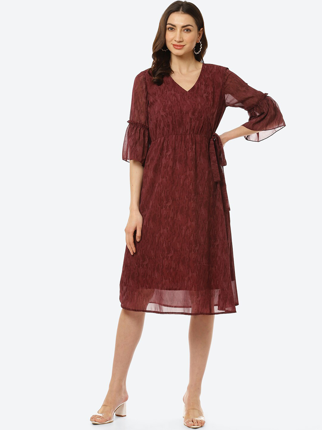 Kurti's by Menka Women Maroon Georgette Dress