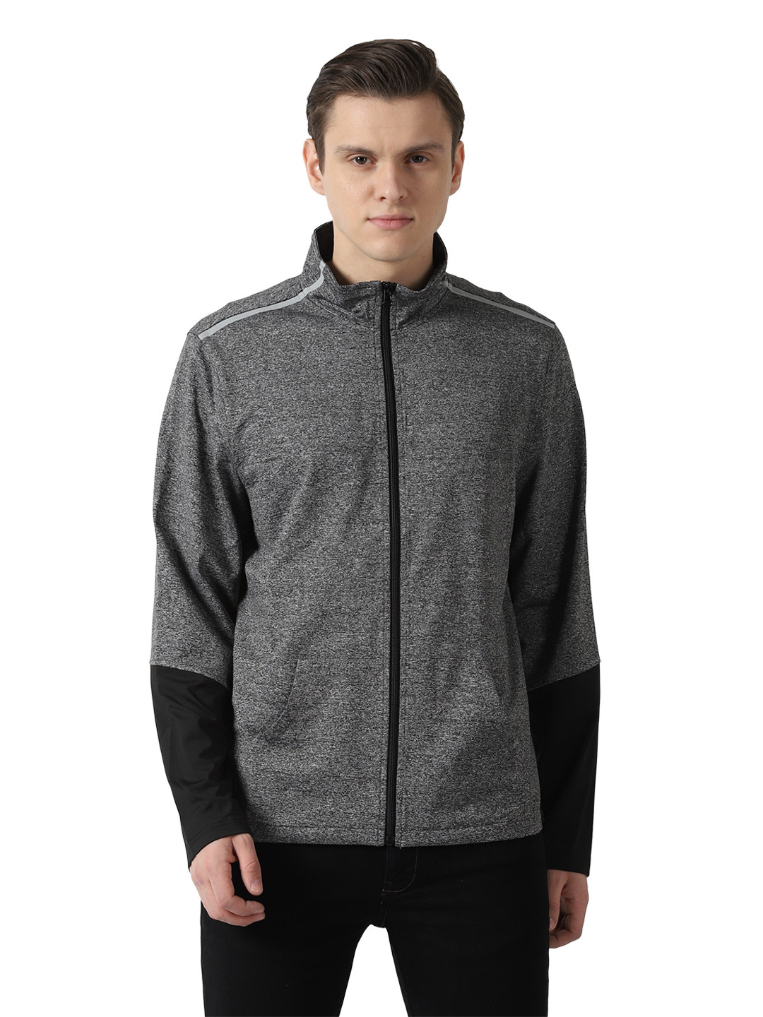 Louis Philippe Sport Men Plus Size Grey Cotton Sporty Jacket