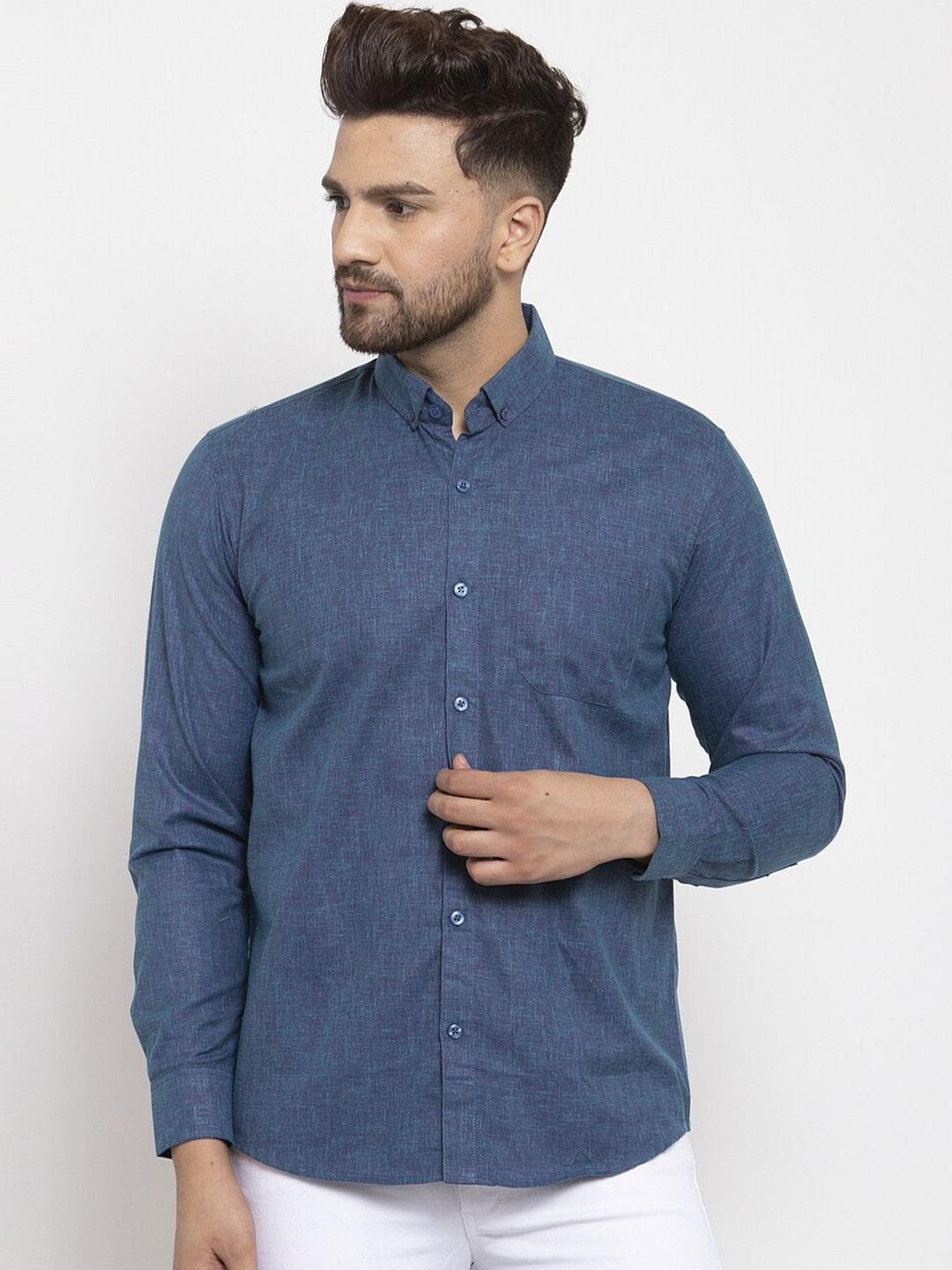 JAINISH Men Teal Smart Slim Fit Pure Cotton Casual Shirt