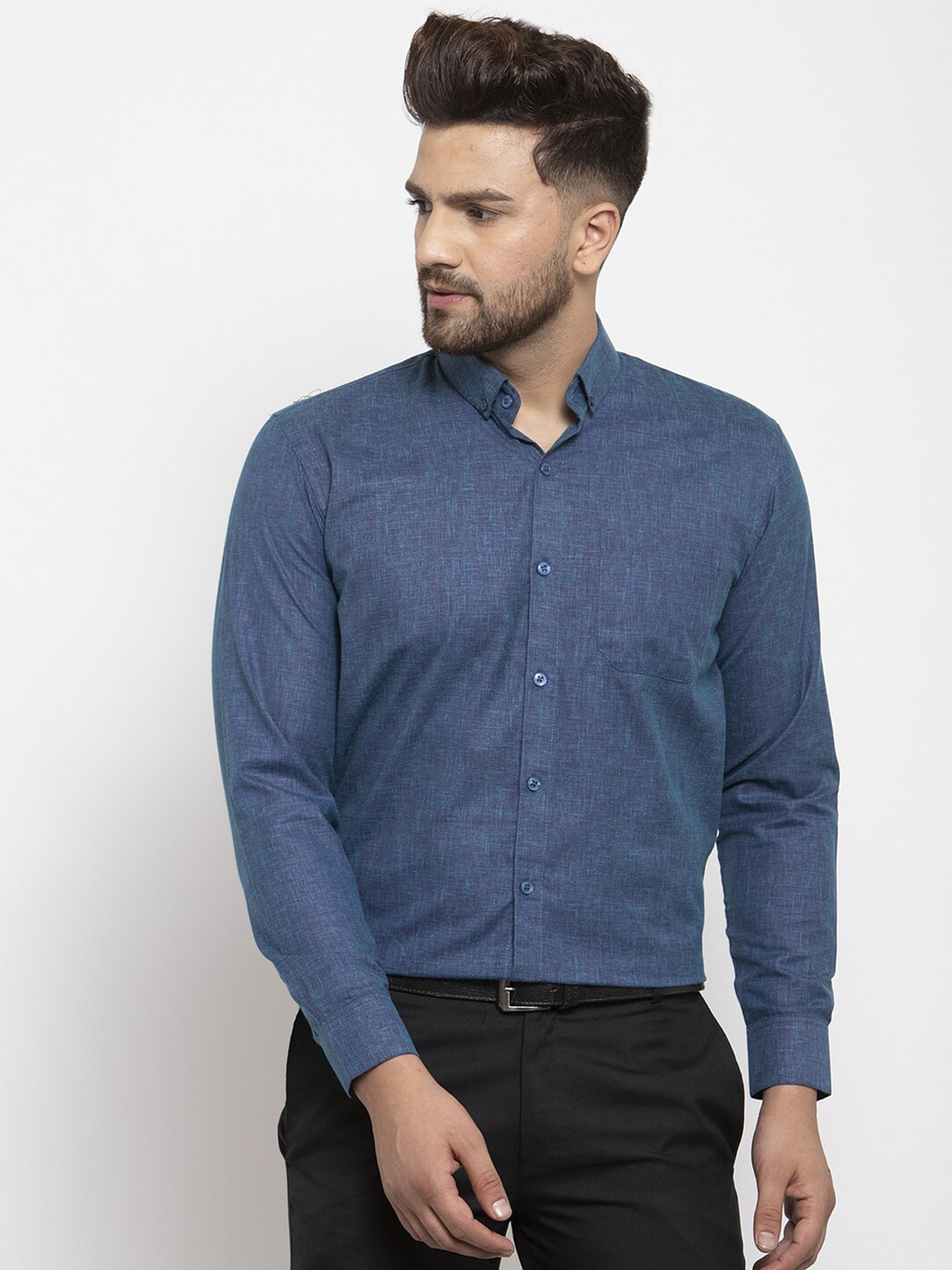 JAINISH Men Teal Smart Slim Fit Cotton Casual Shirt