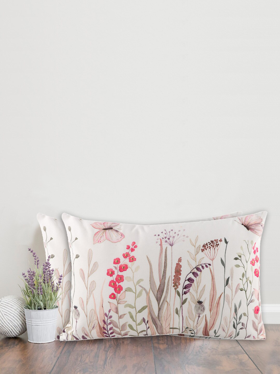 Home Home-The best White Floral Cotton Lightweight 2 Pcs Rectangle Cushion Covers -12x18In