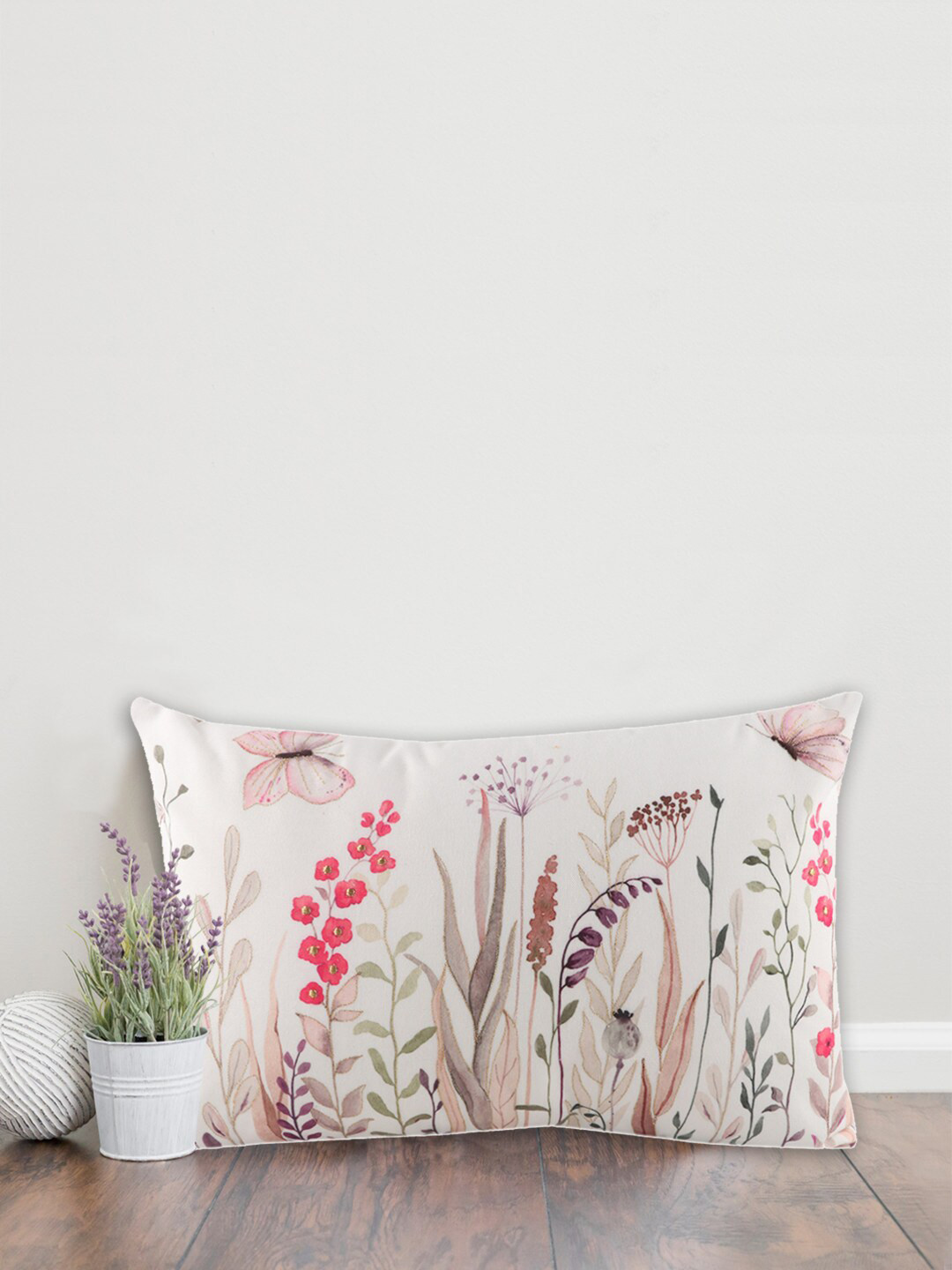 Home White Floral Printed Rectangle Cushion Covers