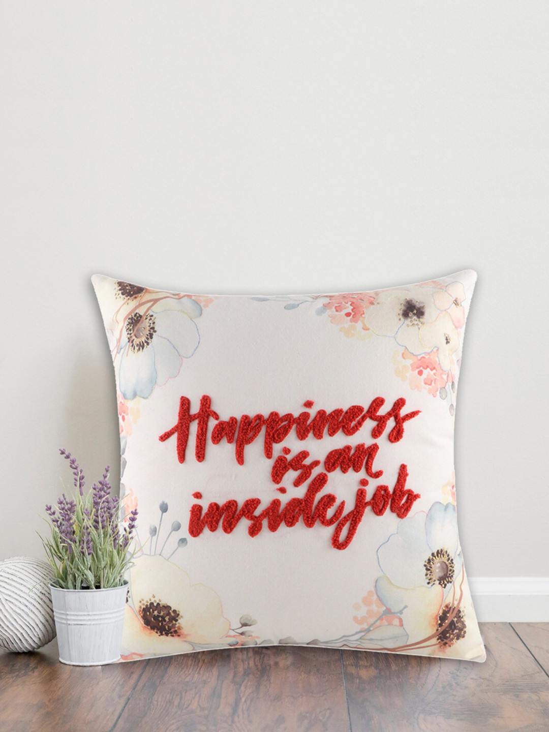 Home Floral The best White Polyester Silk Lightweight Embroidered Cushion Cover -16x16In