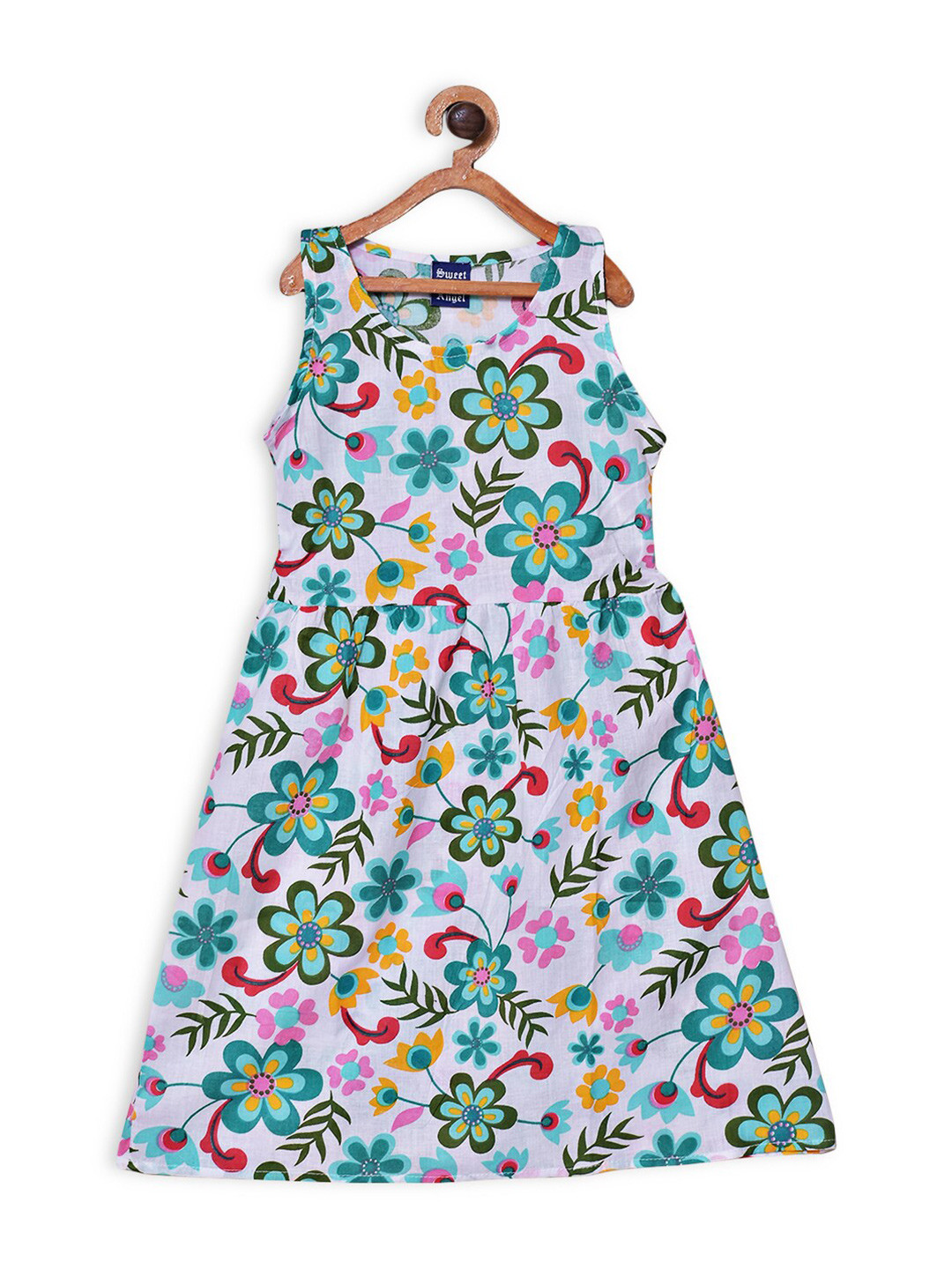 SWEET ANGEL Girls Green A-Line Cotton Dress
