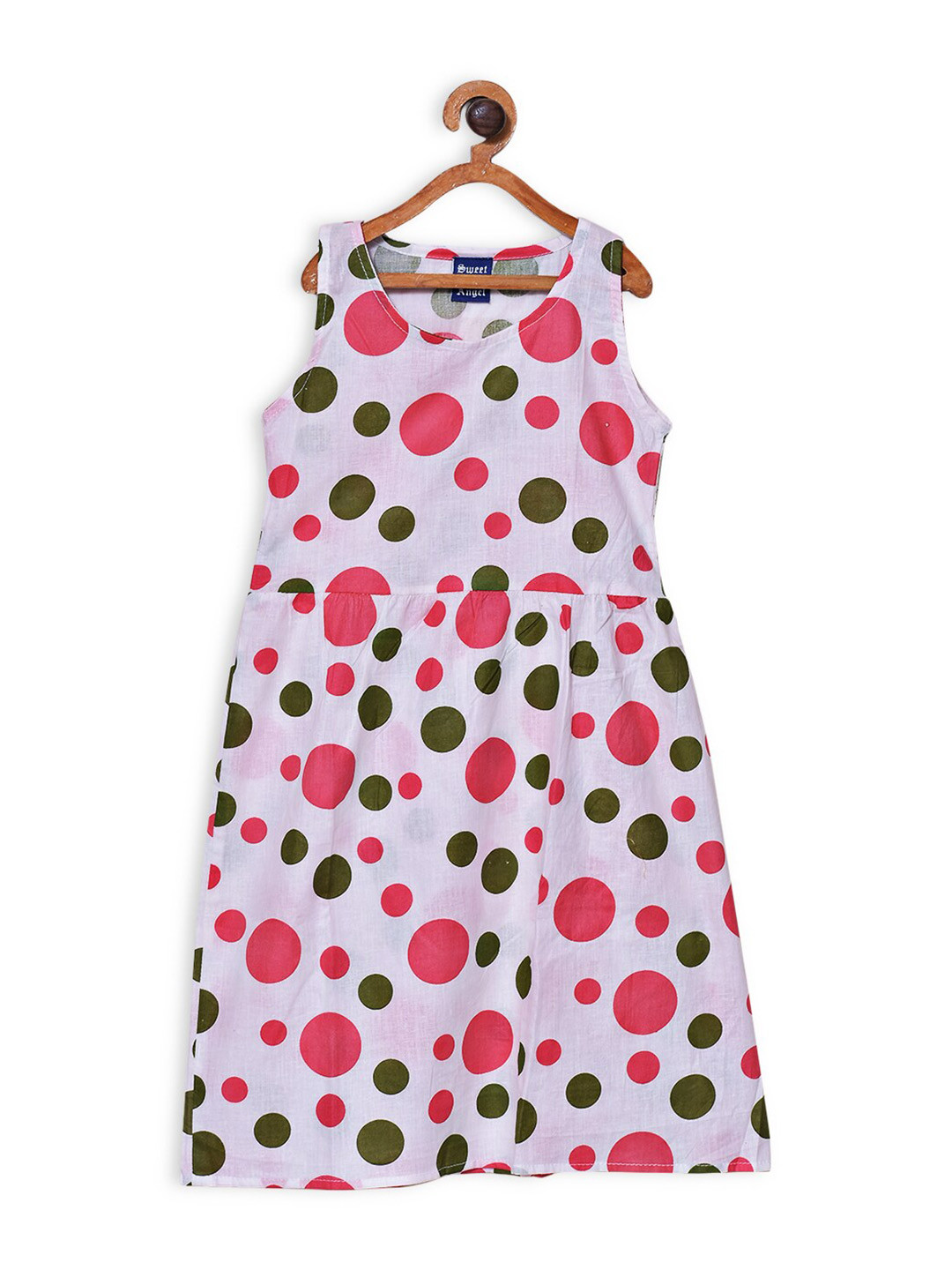 SWEET ANGEL White & Pink A-Line Cotton Dress