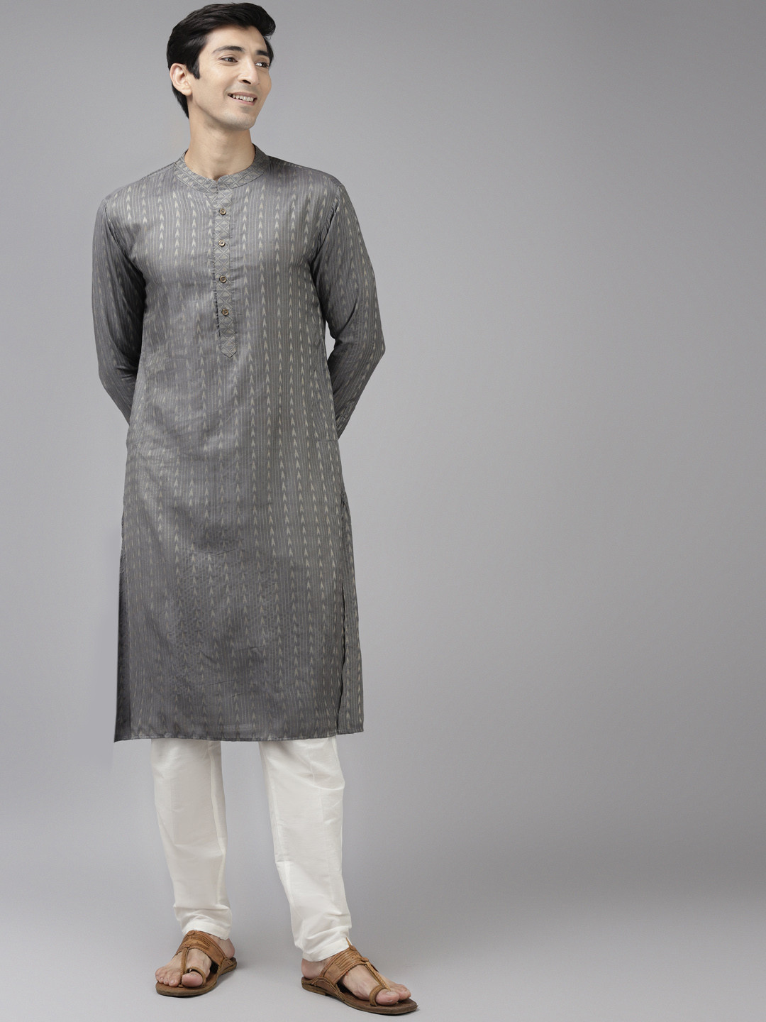 See Designs Men Grey Thread Work Kurta with Trousers