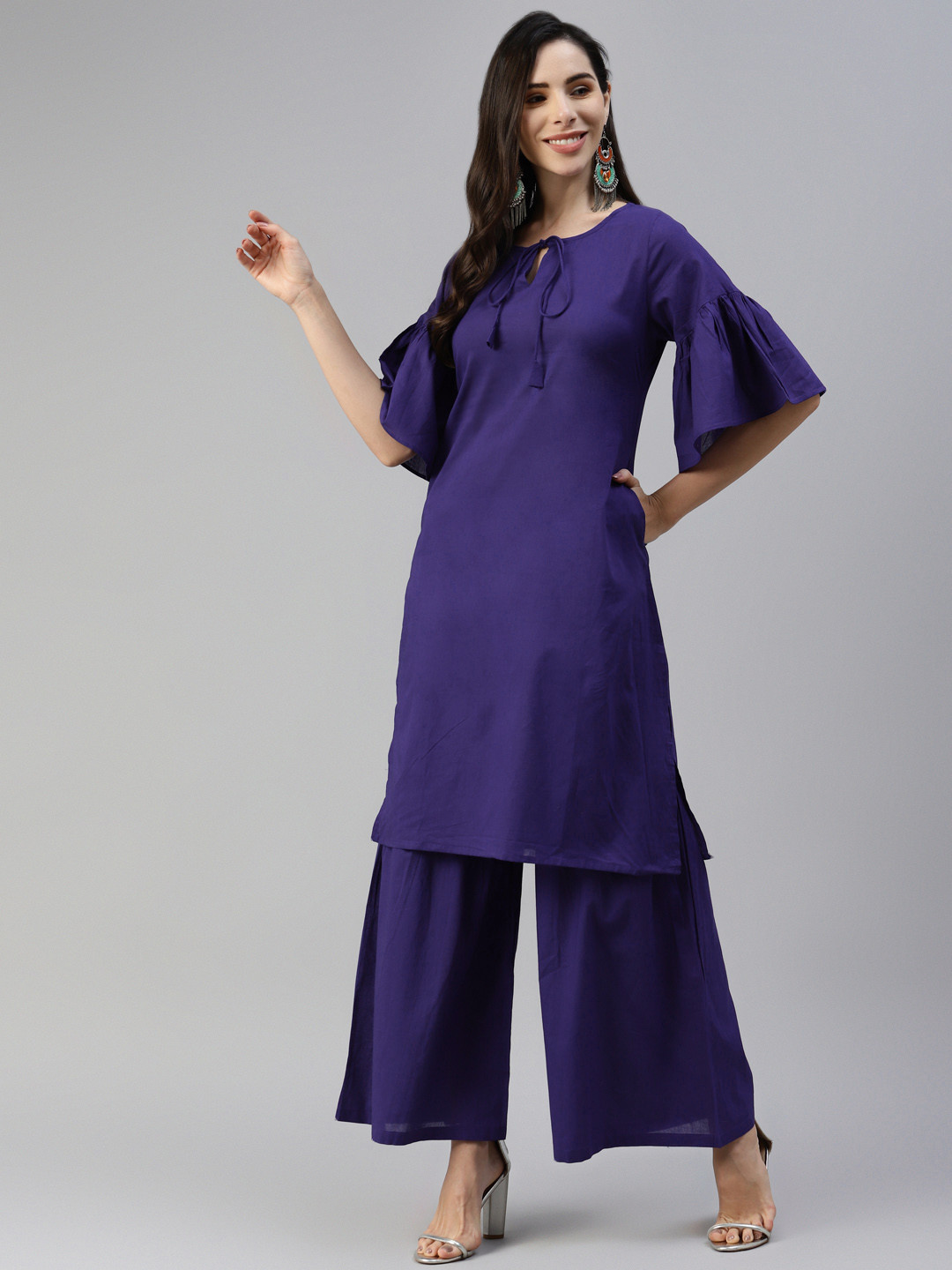 MBE Women Blue Pure Cotton Kurta with Sharara