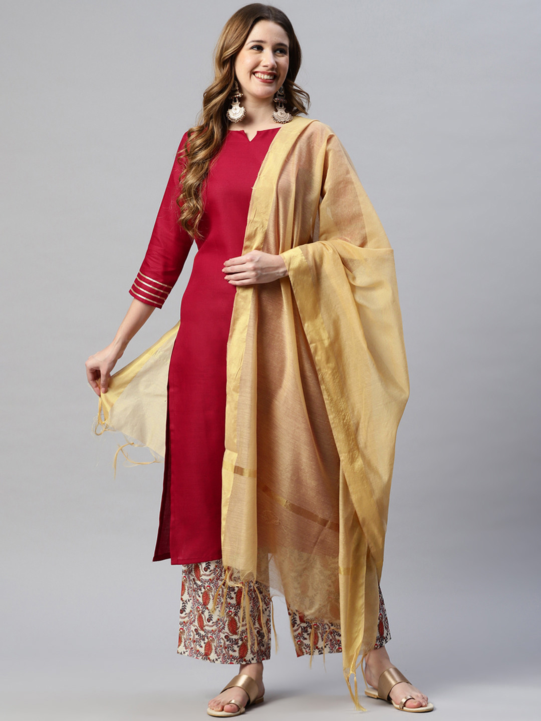 SERONA FABRICS Women Maroon Kurta with Palazzos & With Dupatta
