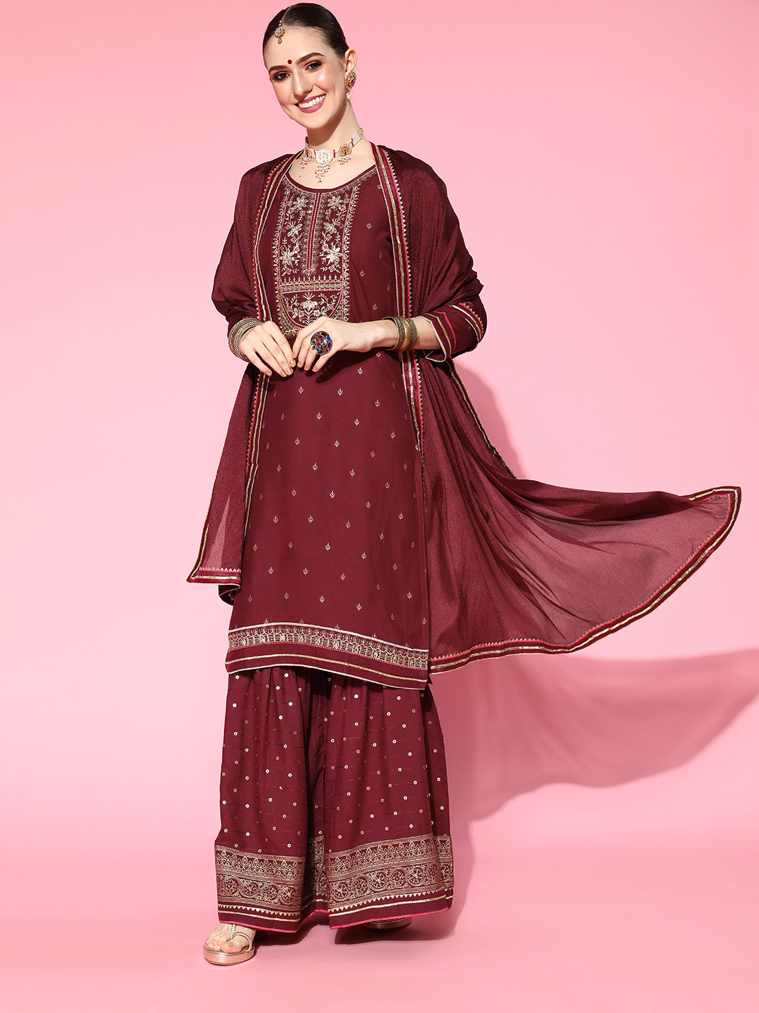 Kvsfab Women Floral Viscose Rayon Ethereal Embroidery Kurta Set