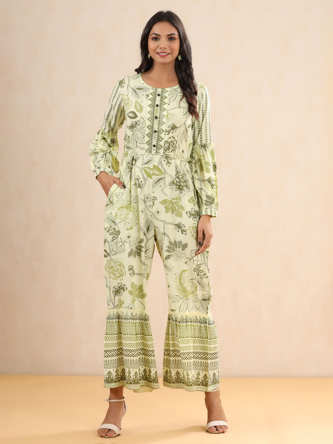 Juniper Women Lovely Olive Printed Elevated Bottom Jumpsuit