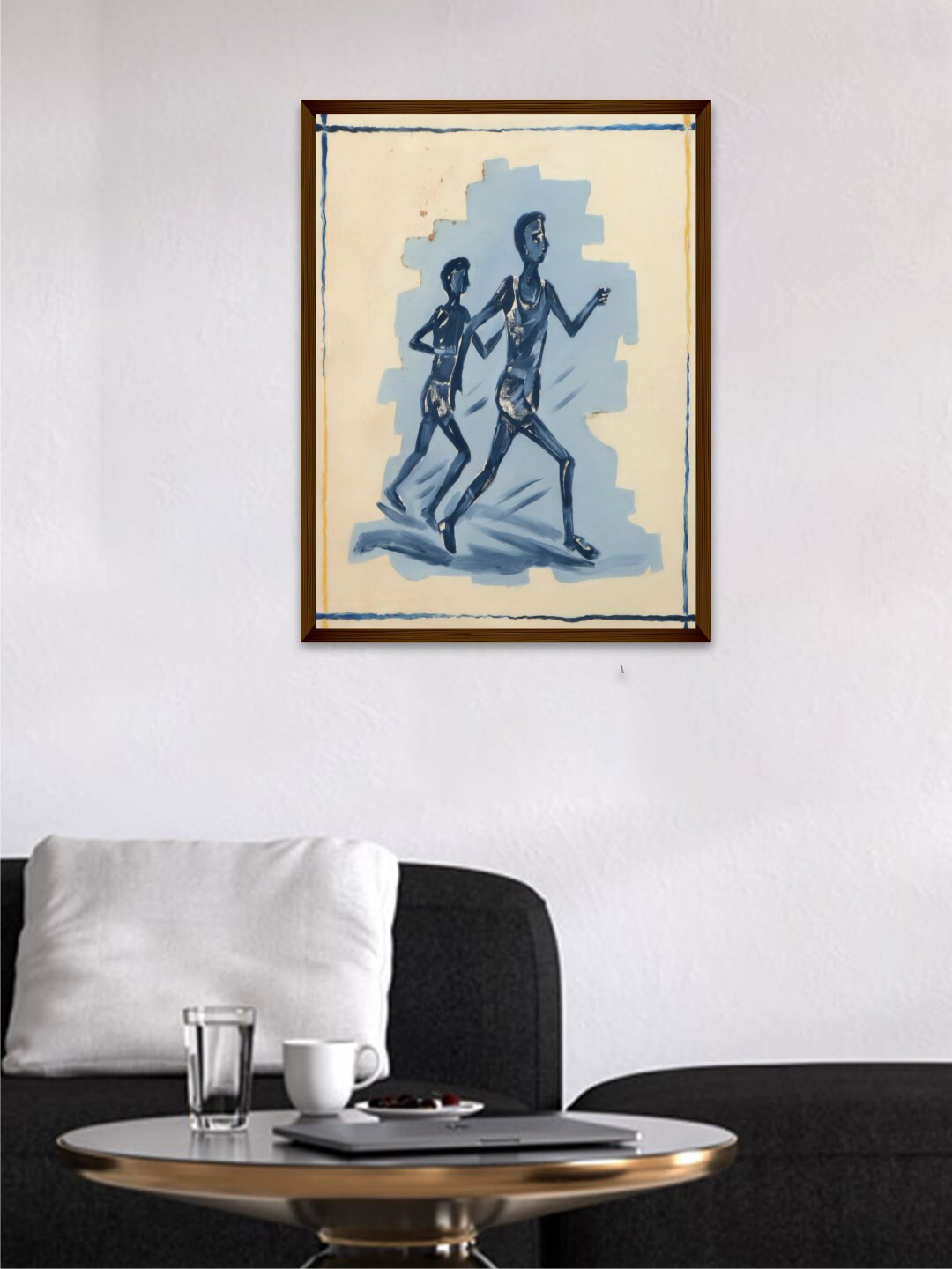 The Art House Cream & Blue Abstract Wall Painting