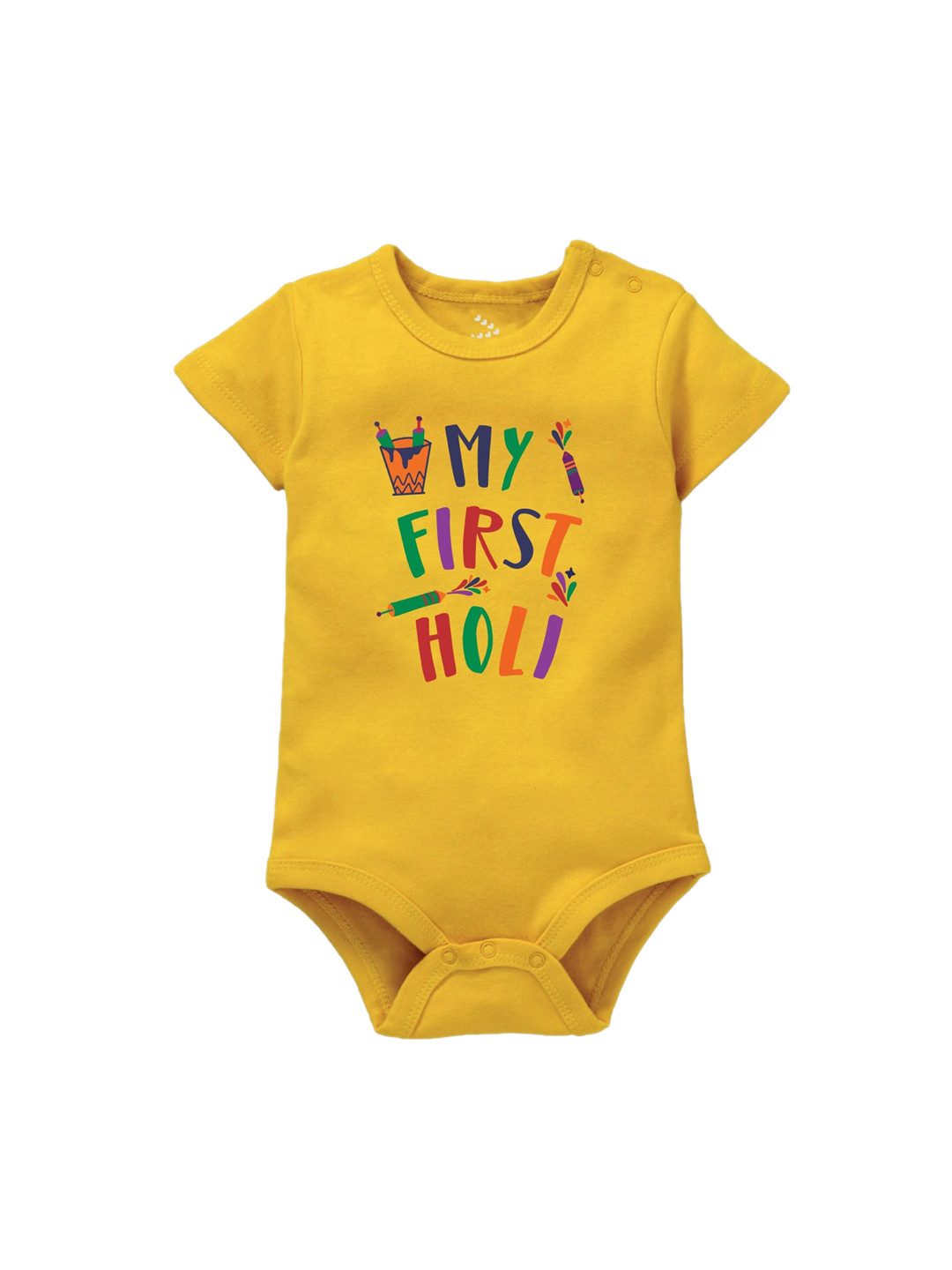 Zeezeezoo Infants Kids Yellow Green My First Holi Printed Cotton Bodysuit