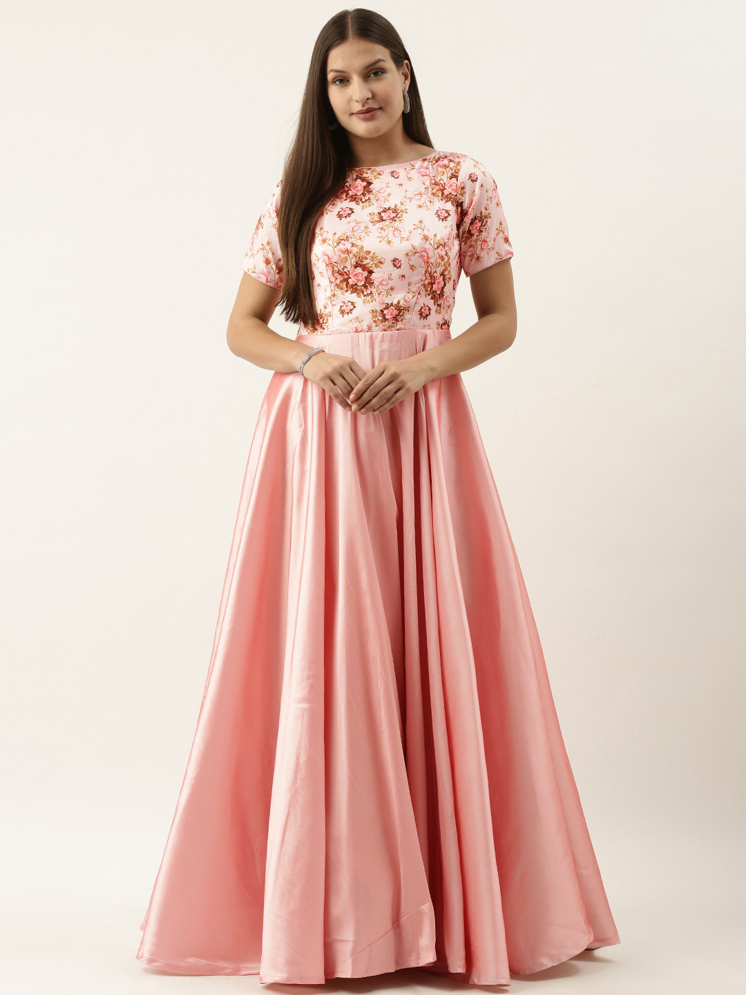 Ethnovog Pink Floral Printed Gown