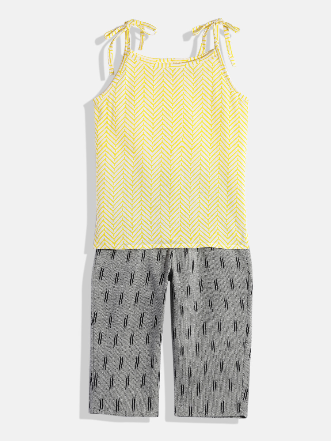 Tiny Bunnies Girls Yellow & Grey Pure Cotton Co-Ord Set