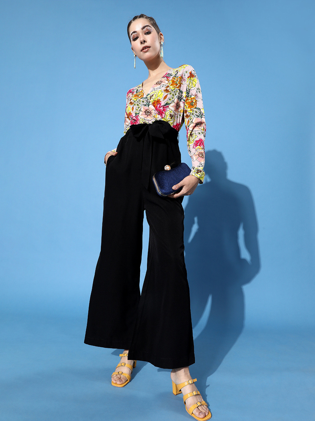 KASSUALLY Women Stylish Black Printed Elevated Bottom Jumpsuit