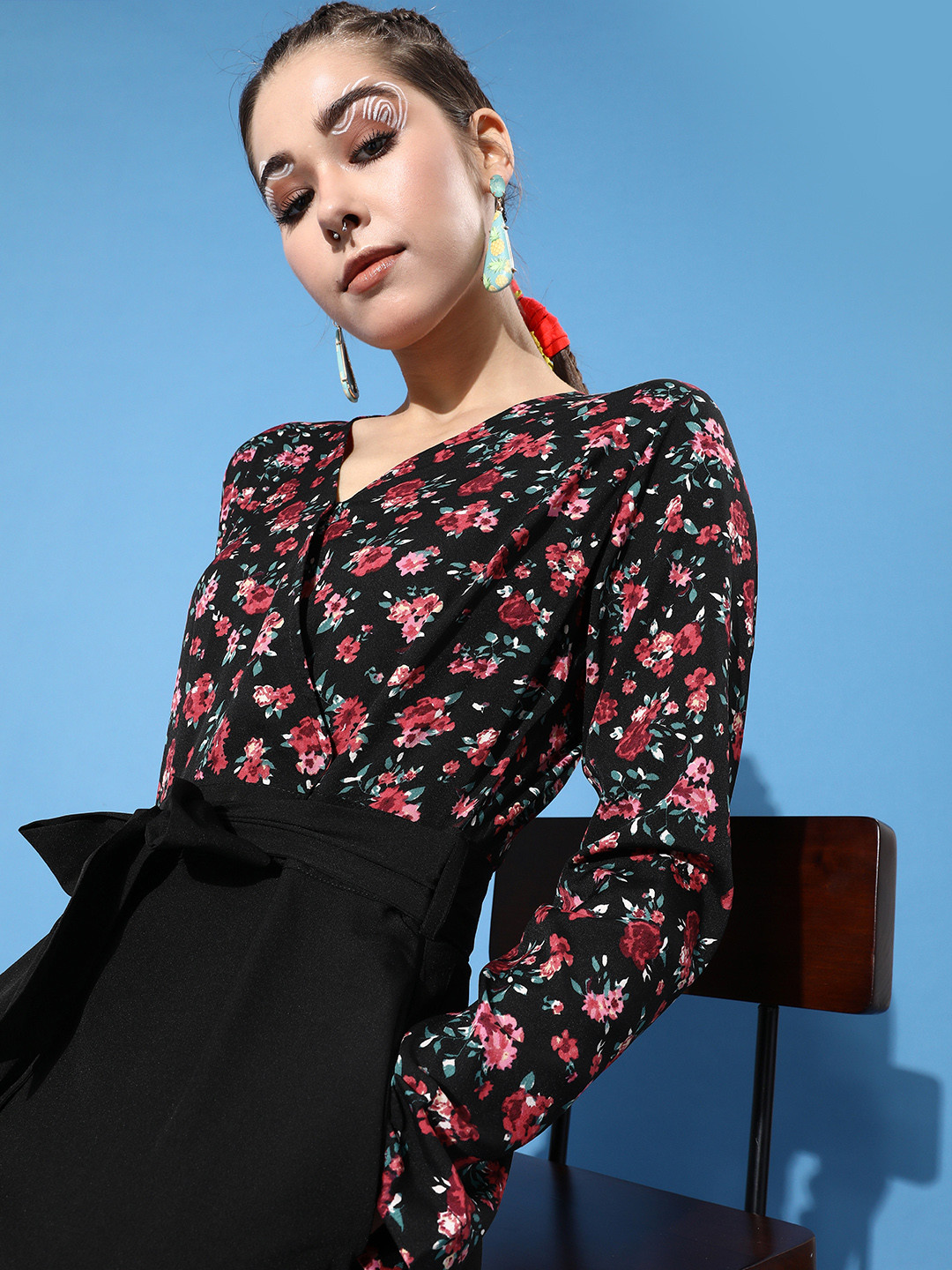 KASSUALLY Women Stylish Black Printed Elevated Bottom Jumpsuit