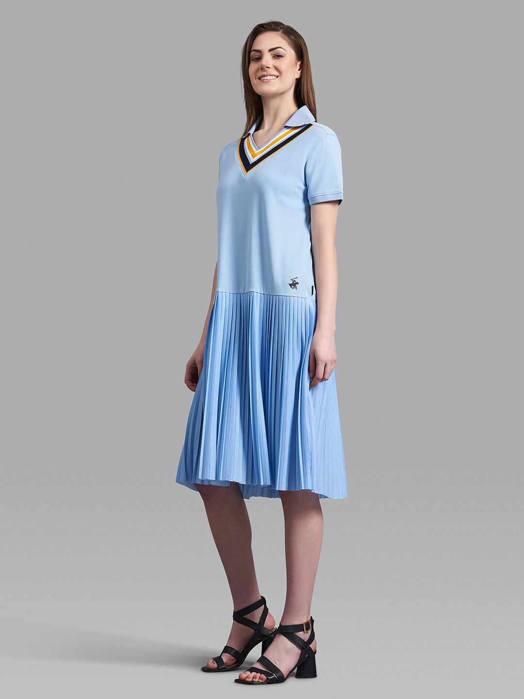 Beverly Hills Polo Club Women Blue A-Line Polo Dress