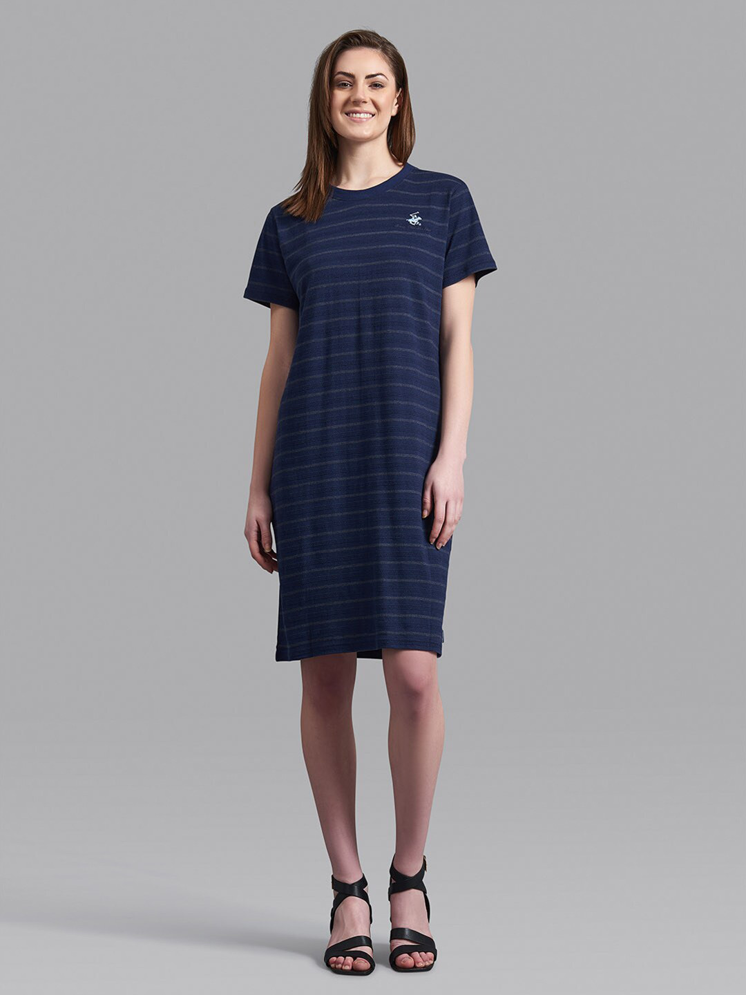 Beverly Hills Polo Club Navy Blue Striped T-shirt Dress