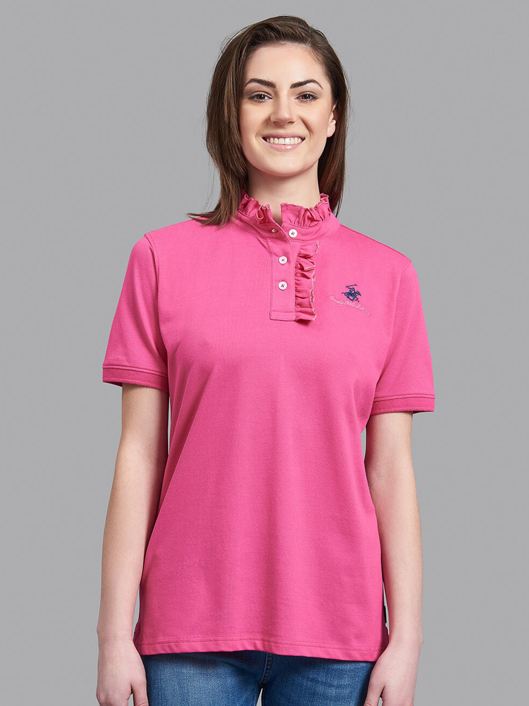 Beverly Hills Polo Club Women Pink Turtle Neck T-shirt