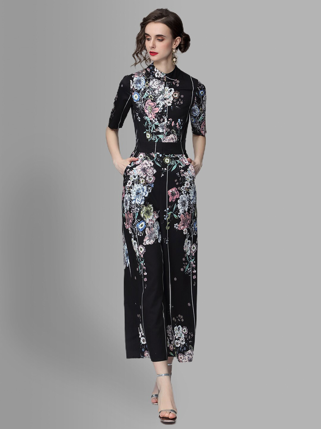 JC Collection Black & Blue Printed Basic Jumpsuit