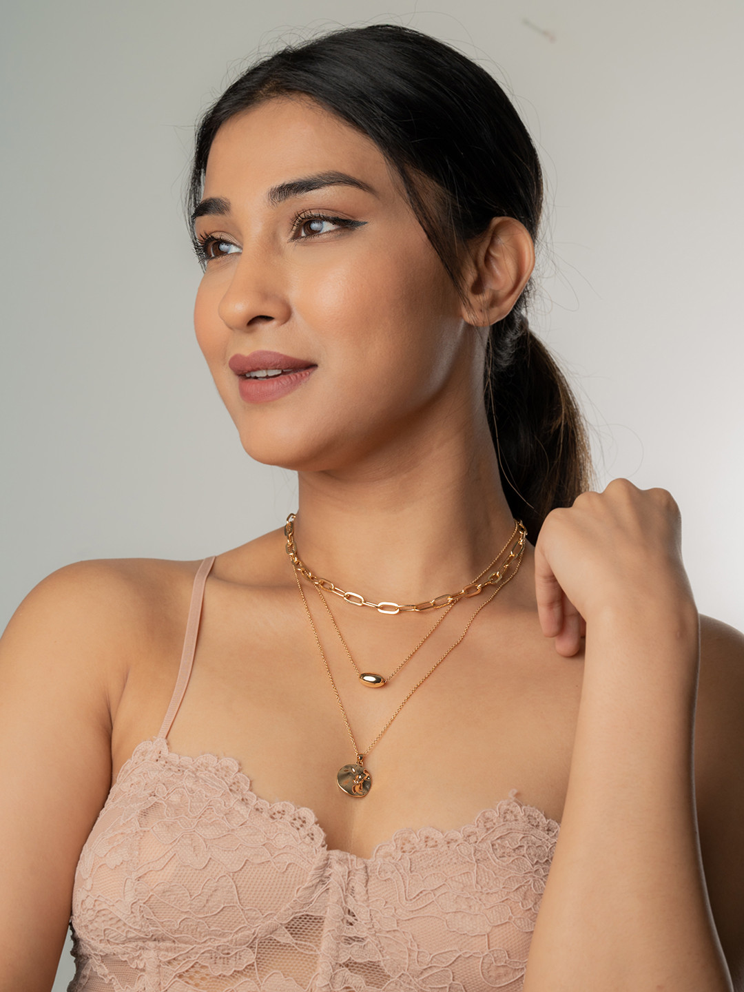 WHITE LIES Women Set Of 3 18k Gold-Toned Necklace