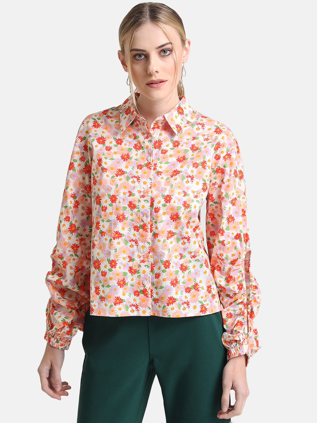 Kazo Poplin Floral Georgette Long Sleeves Shirt