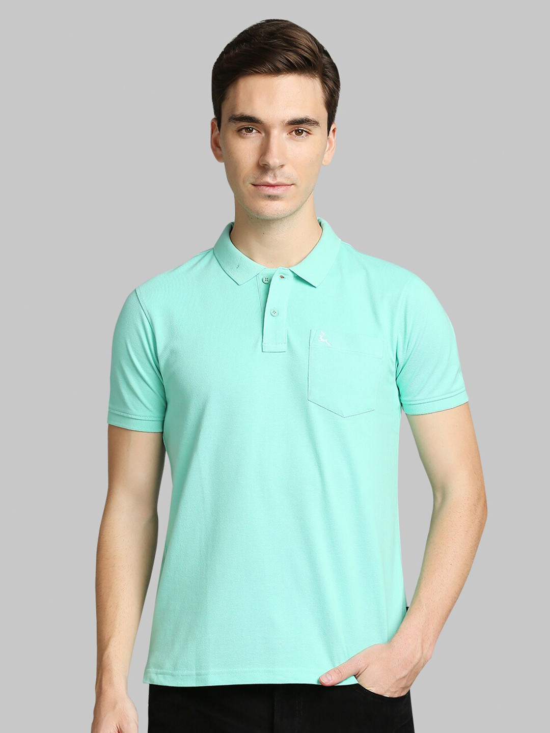 Parx Men Sea Green Polo Collar T-shirt