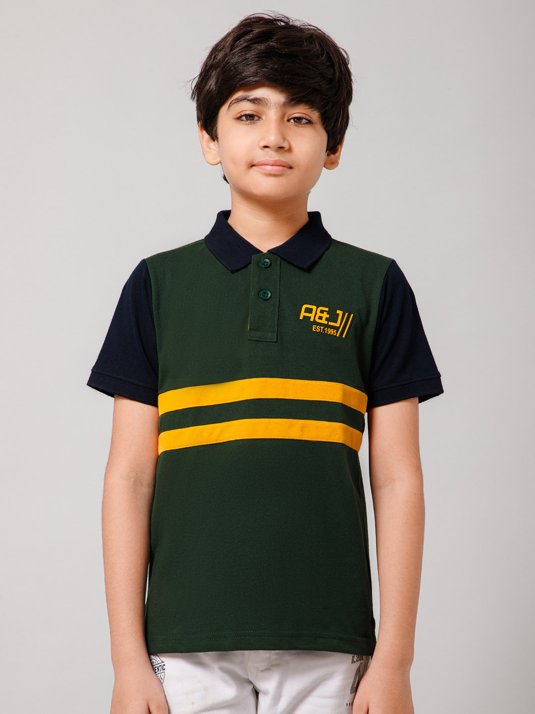 Alan Jones Boys Gold-Toned & Yellow Colourblocked Polo Collar T-shirt
