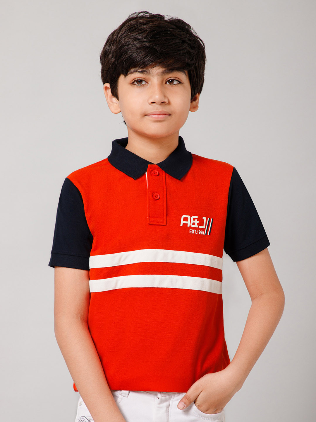 Alan Jones Boys Orange Colourblocked Polo Collar T-shirt