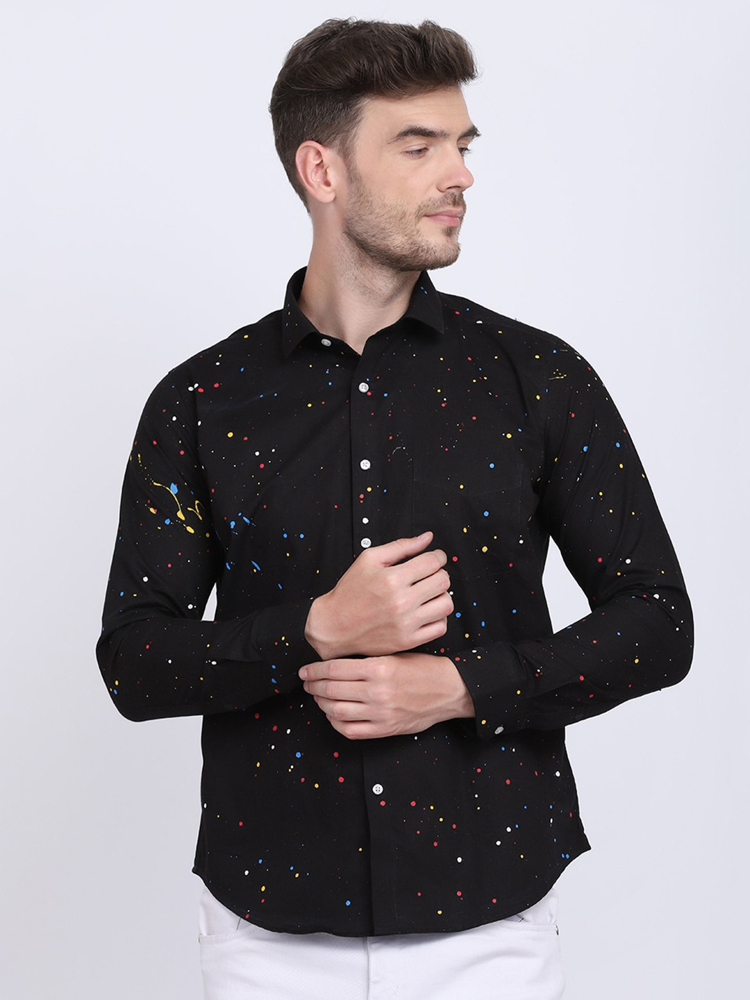 JJAAGG T Men Black Classic Printed Pure Cotton Casual Shirt