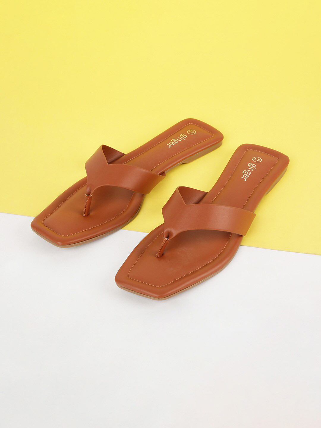 Ginger by Lifestyle Women Brown T-Strap Flats