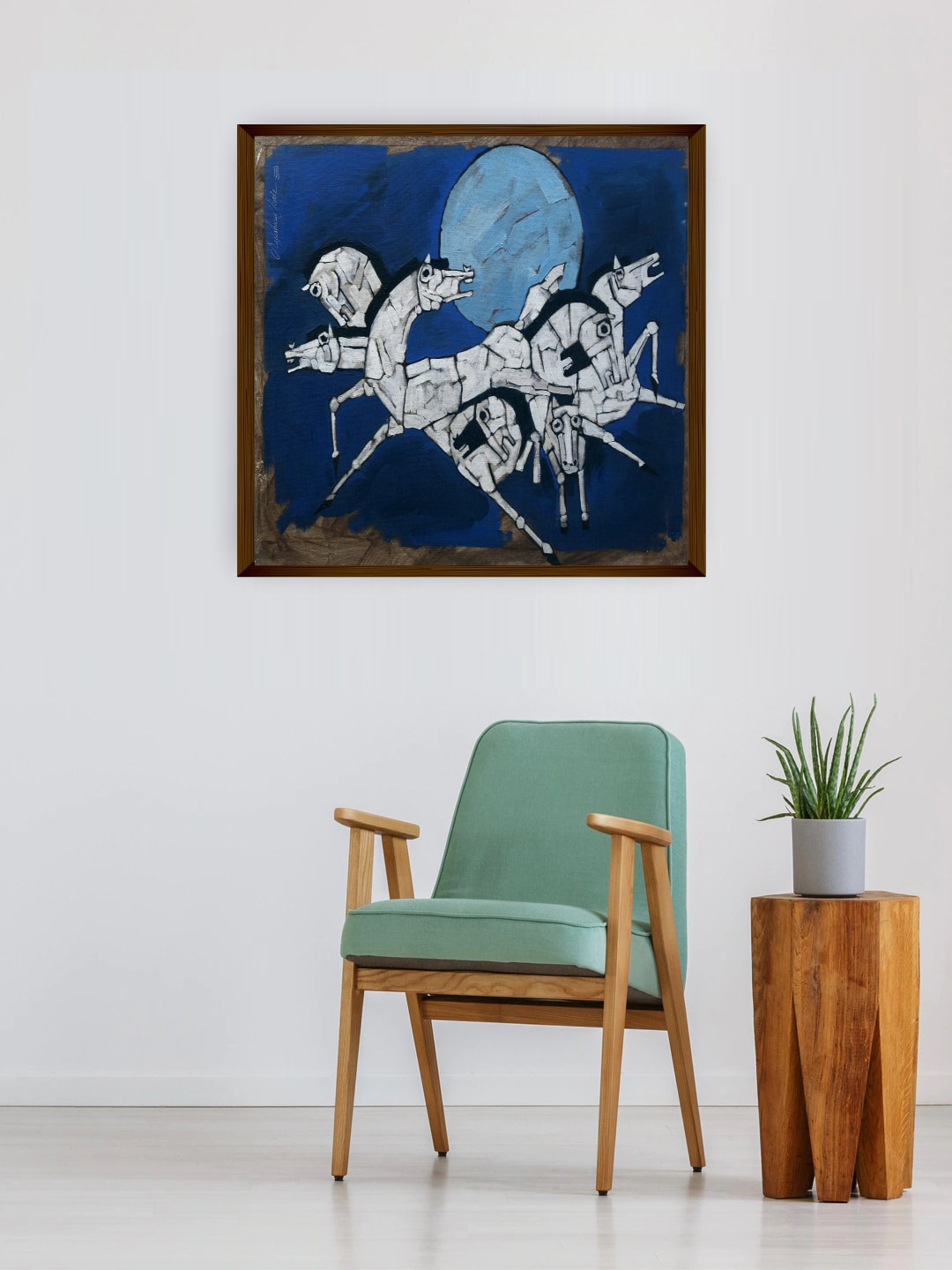 The Art House Navyblue Abstract Panting Wall Art