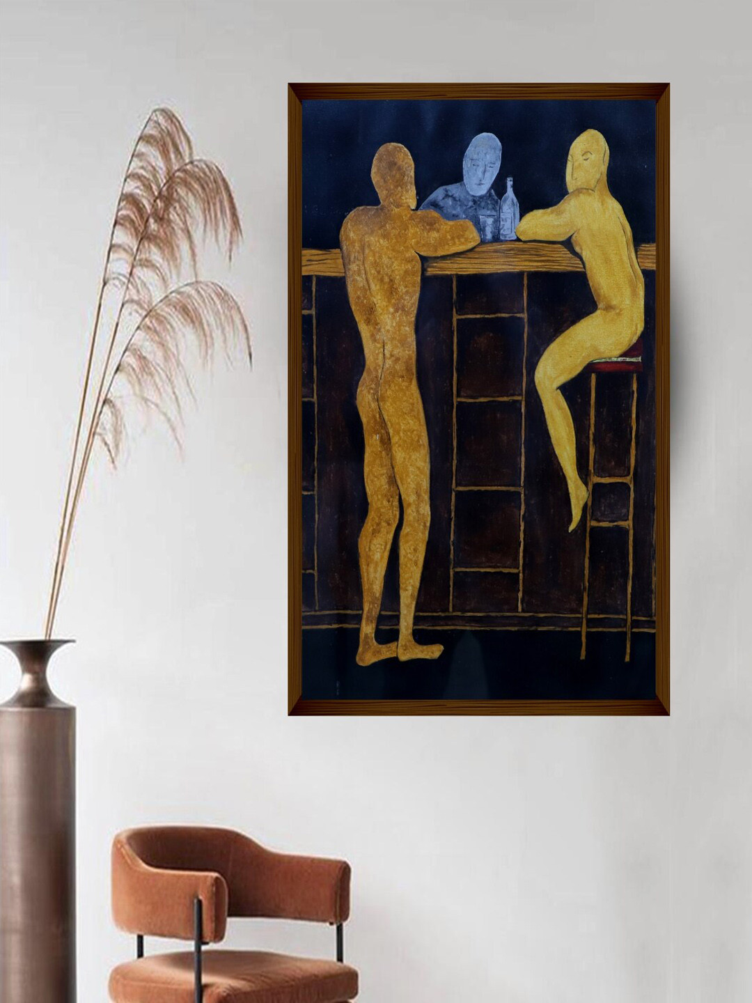 The Art House Navy Blue & Yellow Abstract Painting Wall Art