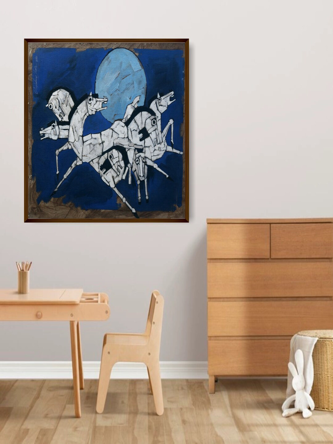 The Art House Blue & White Horse Abstract Painting Wall Art
