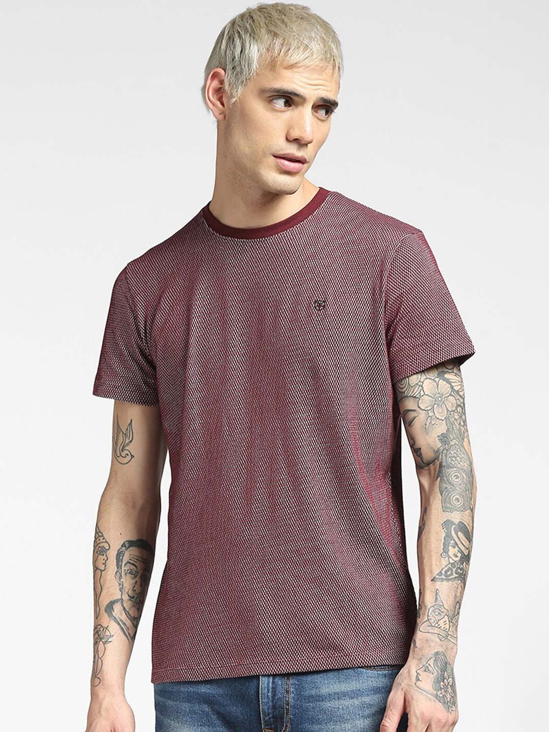 Jack & Jones Men Maroon Printed Slim Fit T-shirt